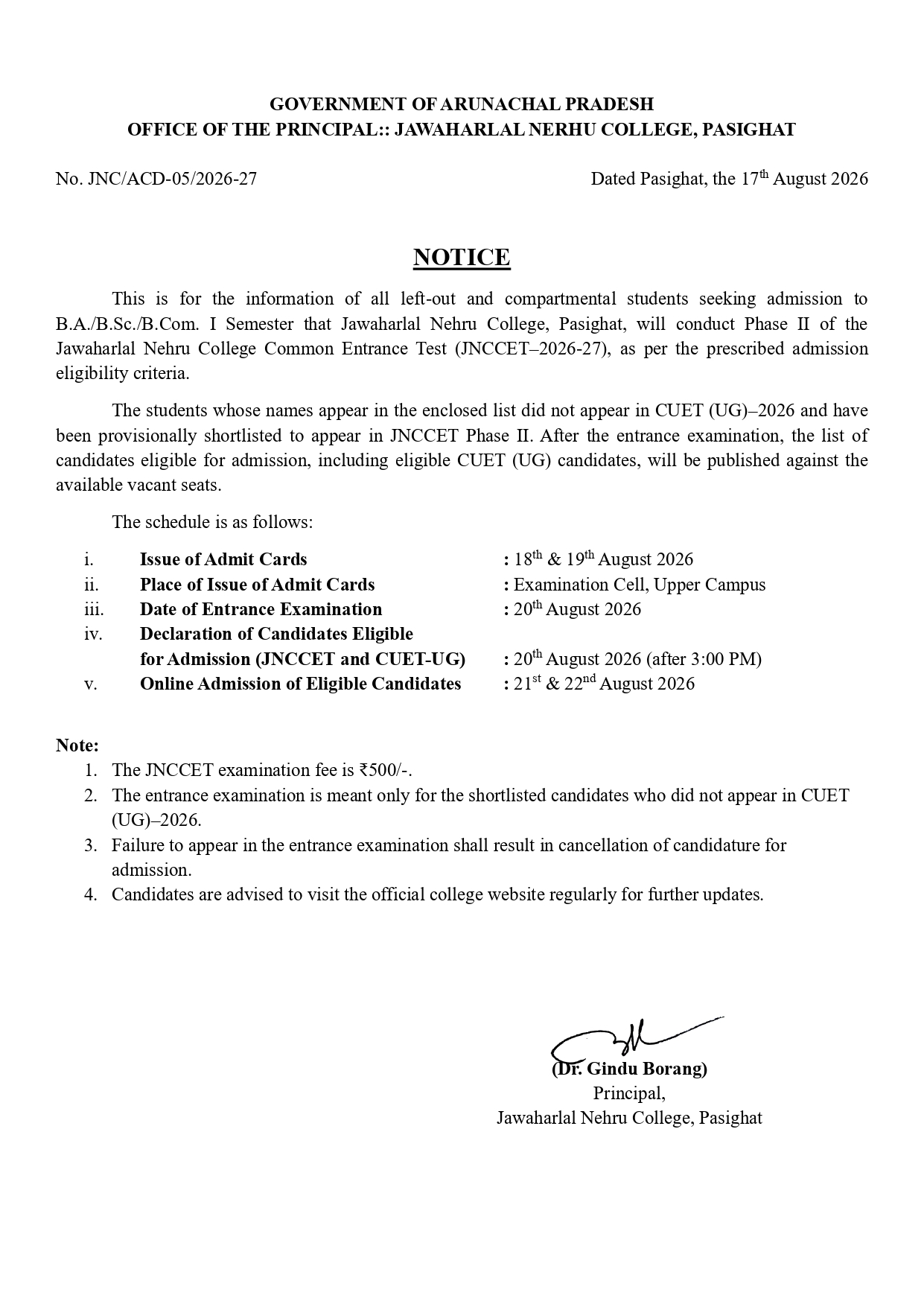 JNCCET II LIST
